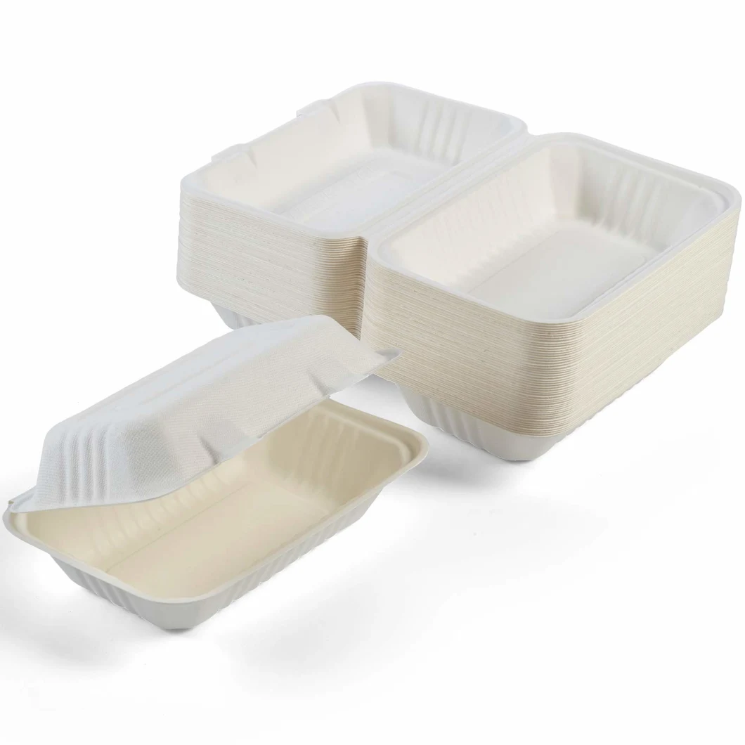 Factory Promotion Bagasse Hamburger Clamshell Box Sugarcane Environmentally Square Hamburger Boxhot Sale Products